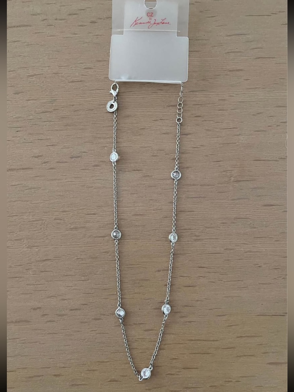 Kenneth Jay Lane Silver Chain with Clear Bezel Stations Necklace